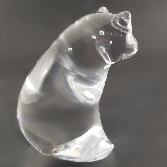 Art Glass Chubby Cat Figurine Clear Crystal Hand Blown Bubbles 3.75"T - Picture 4 of 10